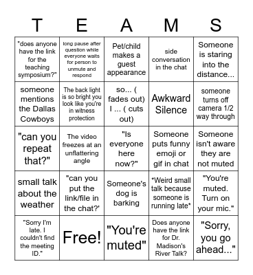 teams meeting Bingo Card