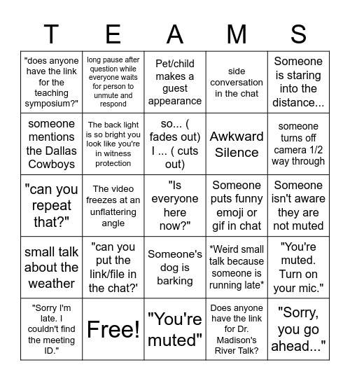 teams meeting Bingo Card