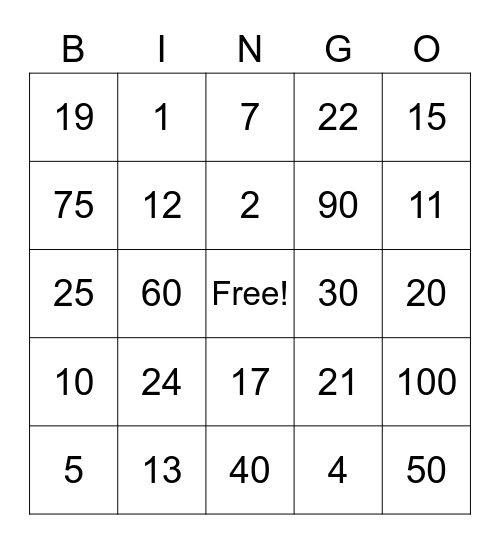 Μέγιστος Κοινός Διαιρέτης Bingo Card