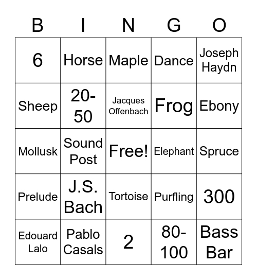 Cello Bingo! Animal and Number Edition Bingo Card