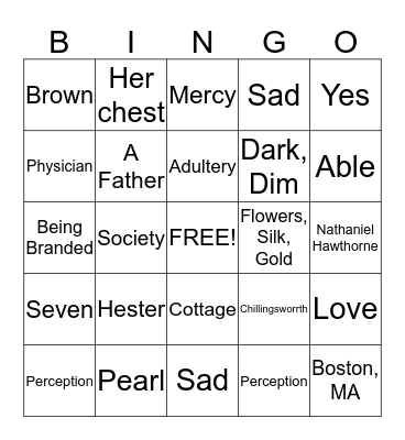 Scarlet Letter Chapter 13  Bingo Card