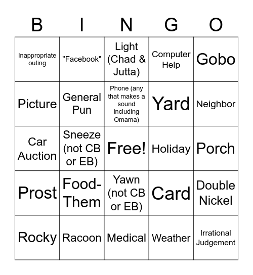Family Bingo Card