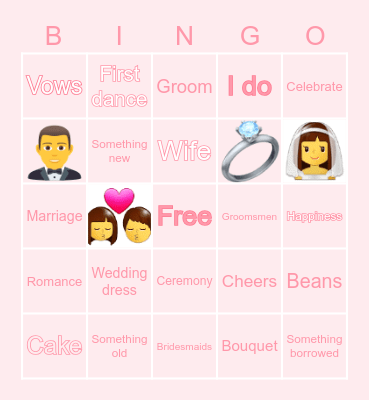 Melinda's Bridal Shower Bingo Card