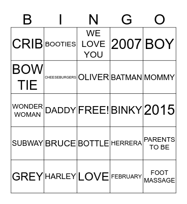 HERRERA BABY SHOWER Bingo Card