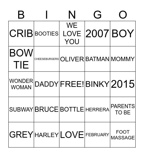 HERRERA BABY SHOWER Bingo Card