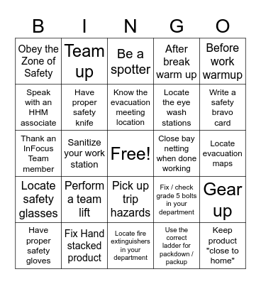 SAFETY Bingo Card