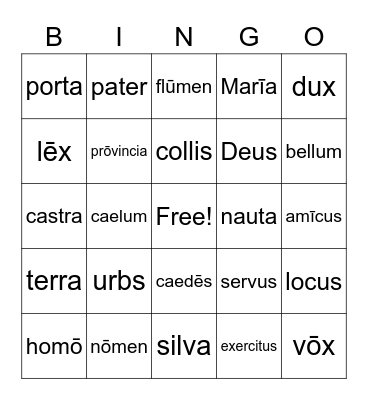 LATIN VOCABULARY Bingo Card