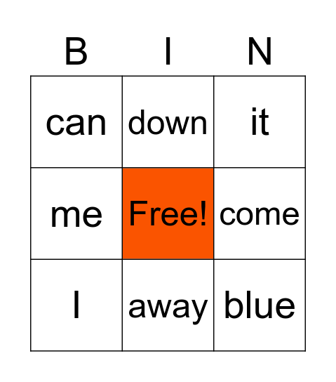 sight words Bingo Card