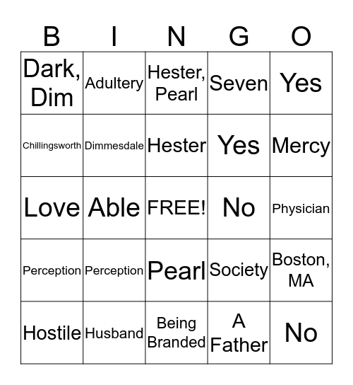 Scarlet Letter Chapter 13  Bingo Card