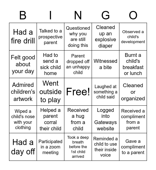 This Week in Family Child Care Bingo Card