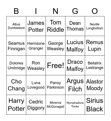 Character Bingo Card