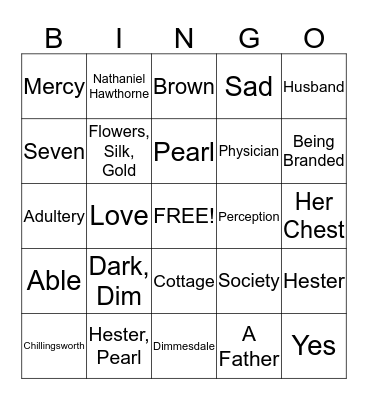 Scarlet Letter Chapter 13  Bingo Card