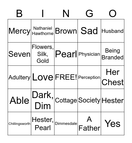 Scarlet Letter Chapter 13  Bingo Card