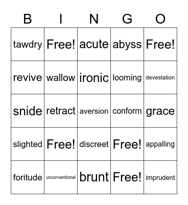 Vocabulary Bingo Card