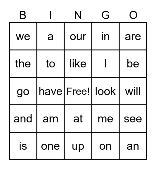 Sight Word Bingo 2 Bingo Card