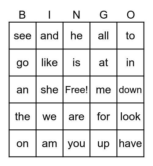 Sight Word Bingo 3 Bingo Card
