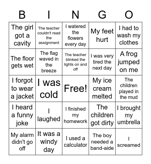 Cause and Effect Bingo Card