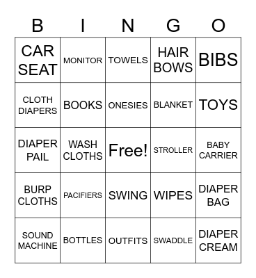 Baby Gift Bingo Card