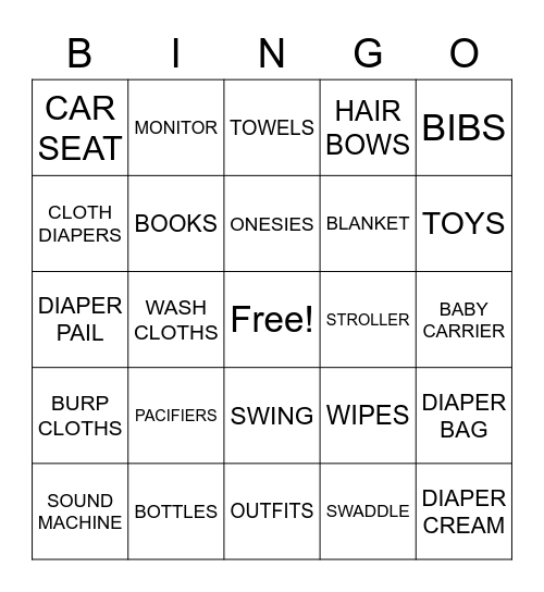 Baby Gift Bingo Card