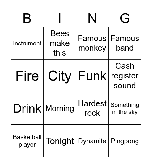 Dynamite Bingo Card