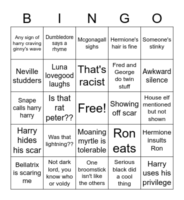 Harry Potter Movies Bingo Card