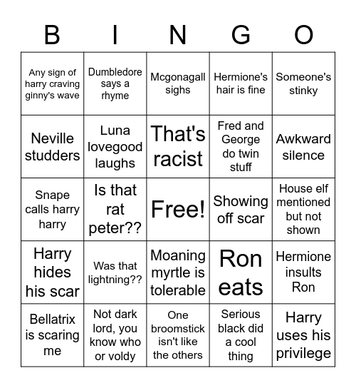 Harry Potter Movies Bingo Card