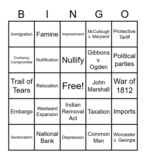 Social Studies Bingo Card