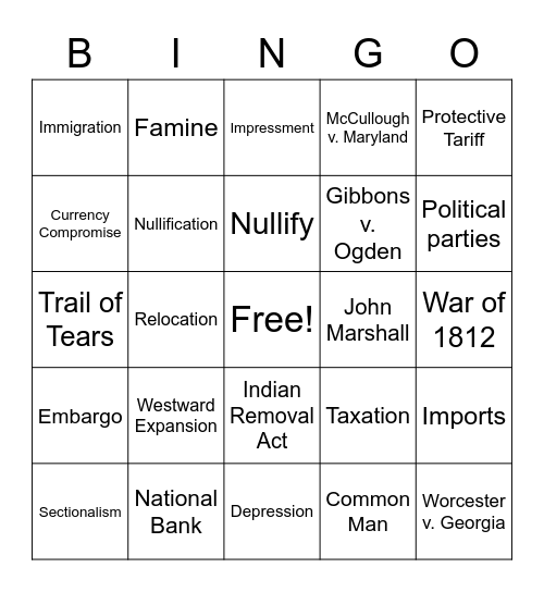 Social Studies Bingo Card