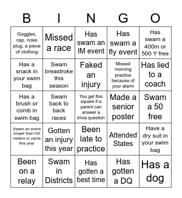 Senior night bingo Card