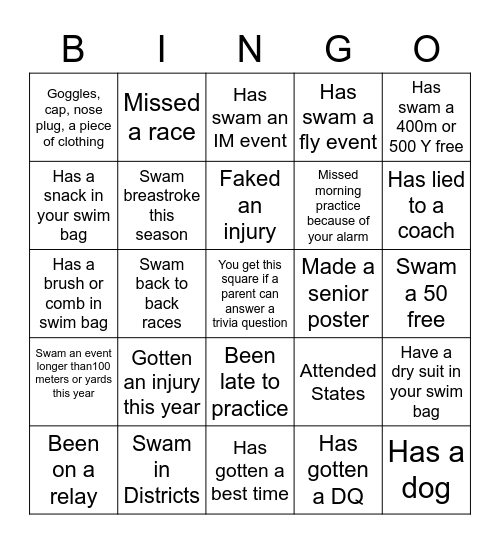 Senior night bingo Card