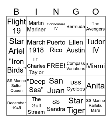 The Bermuda Triangle Bingo Card