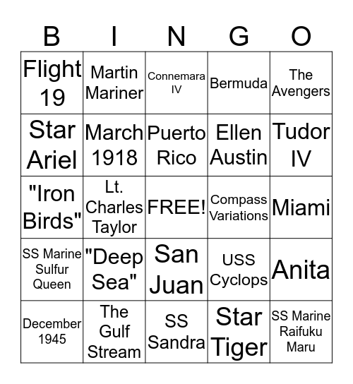 The Bermuda Triangle Bingo Card