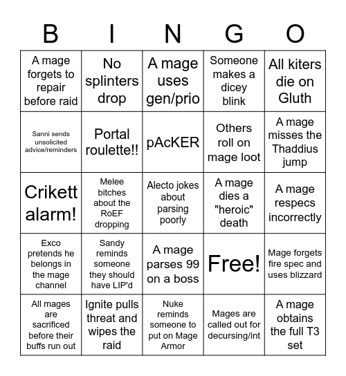 mage bingo Card