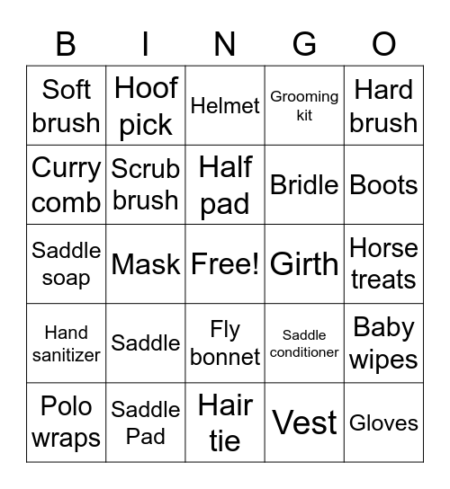 Riding supplies Bingo Card