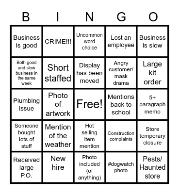 Friday Memo Bingo Card