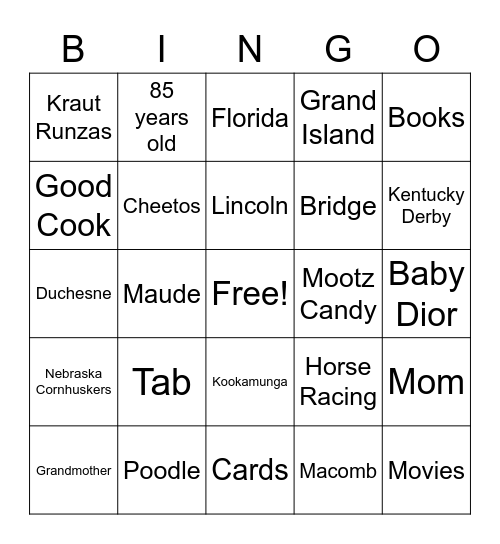 85 Years Young Bingo Card