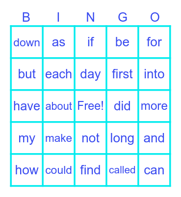 Let's Practice Sight Words Bingo Card