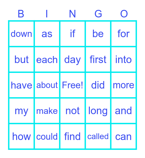 Let's Practice Sight Words Bingo Card