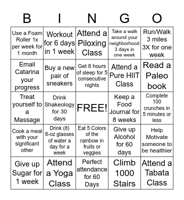 PureFit Winter Challenge 2015 Bingo Card