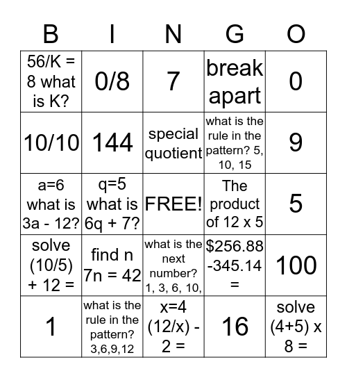 Chapter 3 Bingo Card