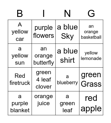 WARM & COOL COLOR BINGO Card