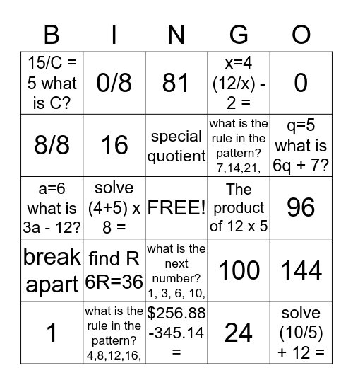 Chapter 3 Bingo Card