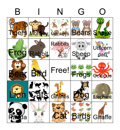 I like Animals Bingo Card