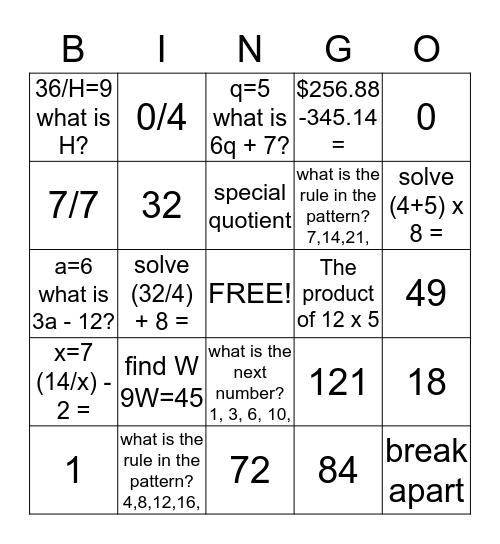 Chapter 3 Bingo Card