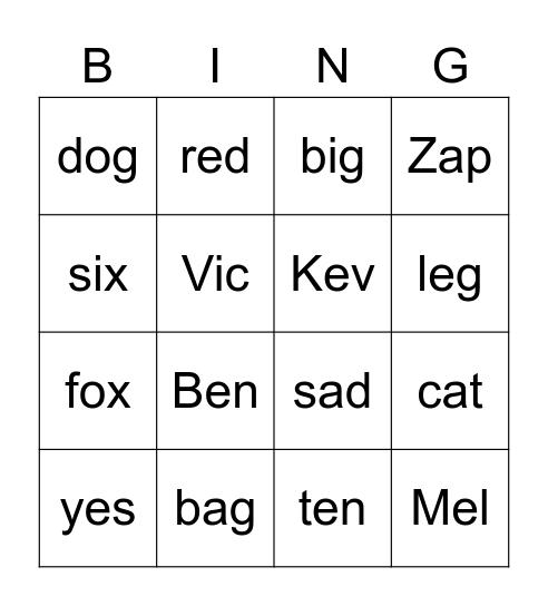 CVC Bingo Card