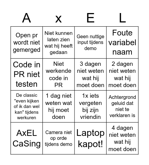 aXEl BinChO Bingo Card