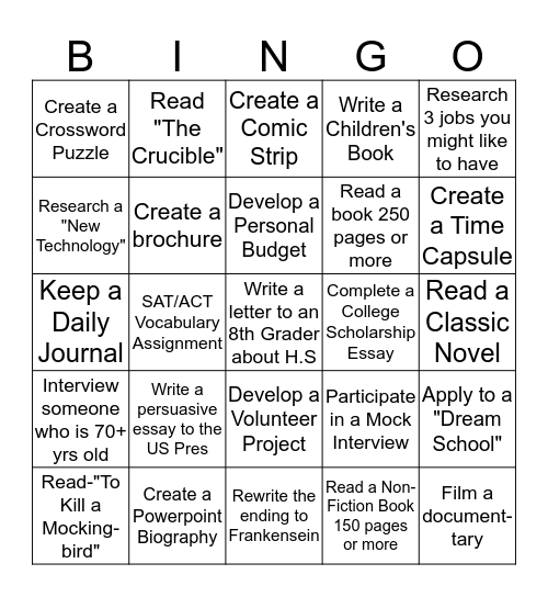 4th Six Weeks Bingo Card