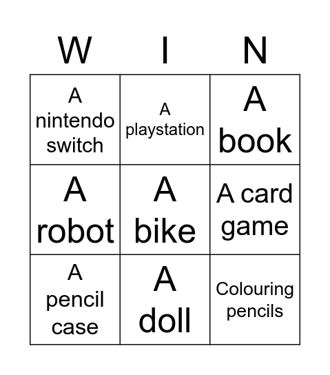 Christmas Presents Bingo Card