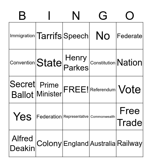 Federation Bingo Card