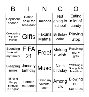 Yago´s Birthday! Bingo Card